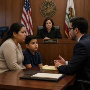 Family with attorney at court